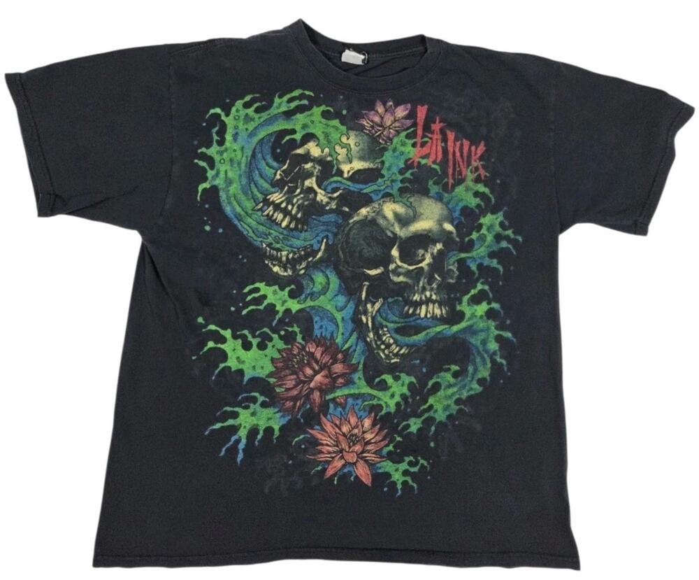 Y2K LA Ink Skull Graphic Shirt Adult Large Streetwear Flower Grunge Tattoo Art